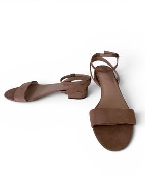 A New Day Taupe Suede Ankle Strap Low Block Heel Sandals Sz 10